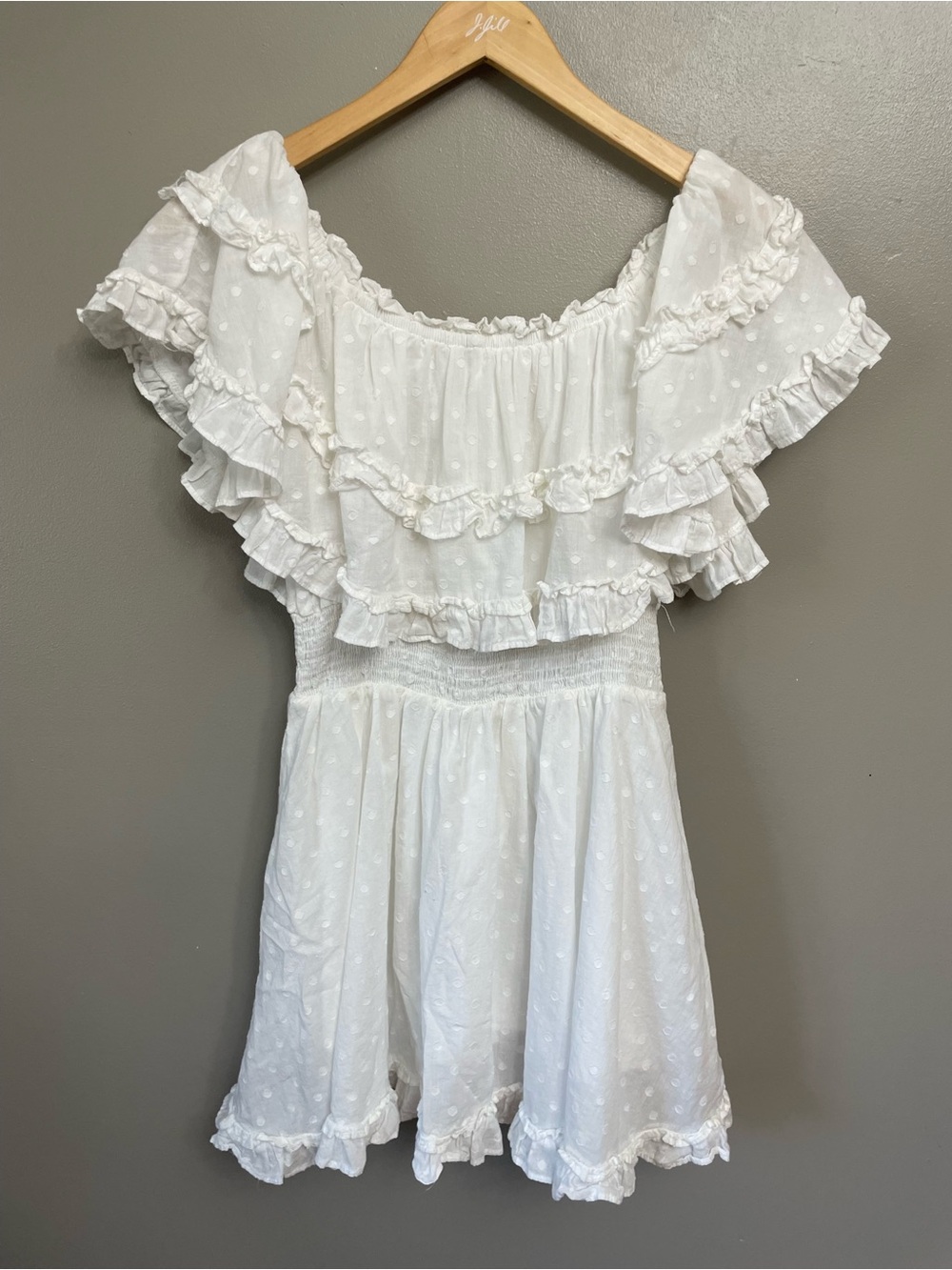 Mable Small off shoulder White Ruffle Mini Dress beach resort vacation